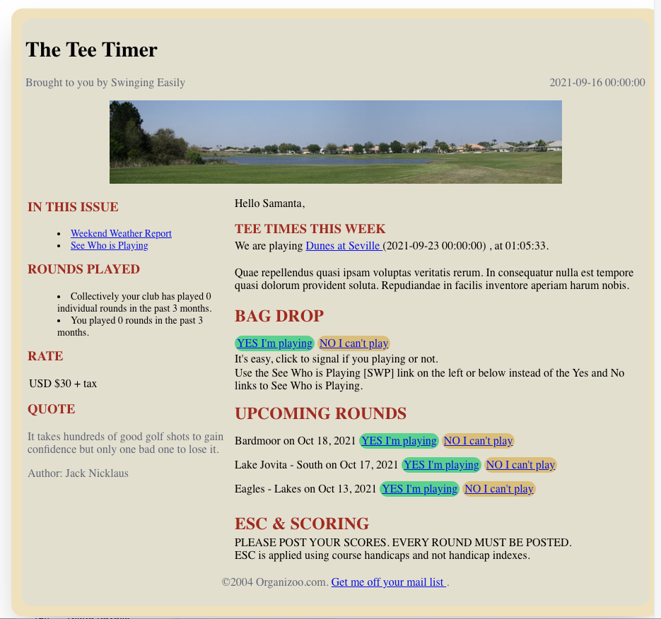 The Tee Timer newsletter